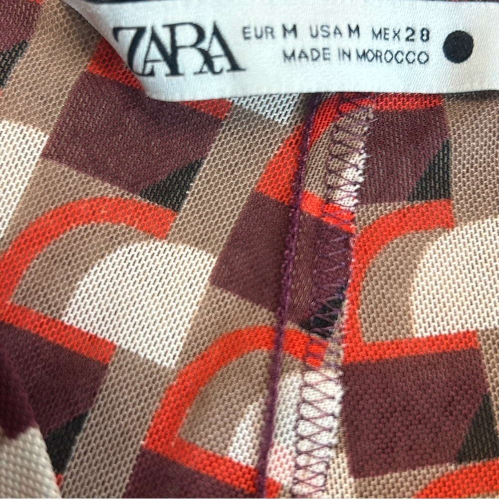 Zara retro geometric sheer slim fit stretchy pants beach coverup Sz M - Picture 6 of 11